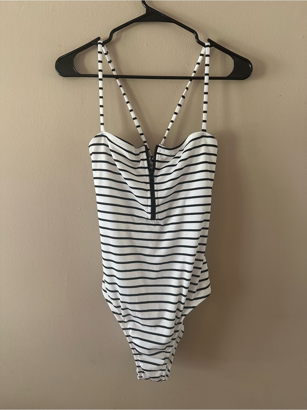 Xhilaration Black & White Striped One-Piece Swimsuit, Sz L
